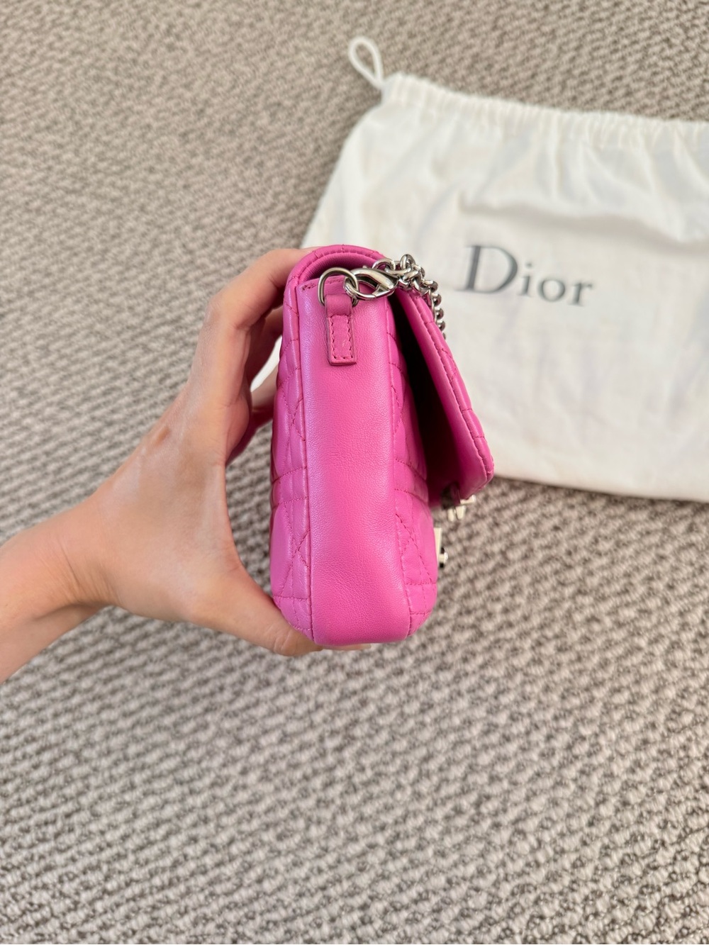 Dior Miss Dior Pink Cannage Leather Chain Bag Silver Hardware - Picture 10 of 12